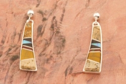 Calvin Begay Genuine Picture Jasper Sterling Silver Earrings